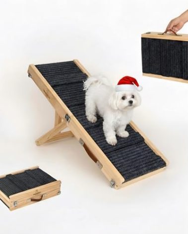 Tropiczest Small Dog Ramp for Couch 31.6” Foldable Wood Pet Ramp 4 Adjustable Heights10 to 17" Non-Slip Traction for Puppies & Small Breeds Cars SUV Indooer Outdiie use NOT for Large Dogs