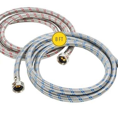 Washing Machine Hoses (8FT) - OCT Connect for Easy & Secure Tightening - Universal Fit to All Wash Machines - (2 Pack) Braided Stainless Steel - Burst Proof Washer Water Supply Line