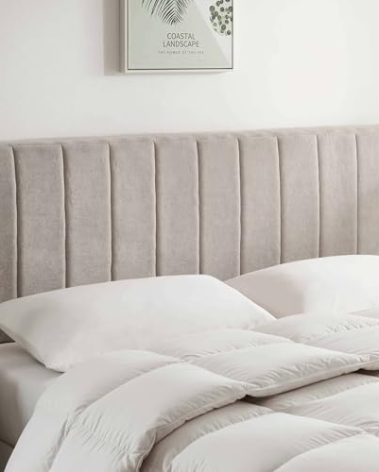 Hearth & Harbor Upholstered King Headboard - Easy Assemble Channel Stitched Headboard King Size Bed - Wall Mounted Headboards with 3D Soundproof Wall Panels Peel & Stick Floating Headboards, Silver