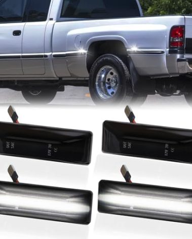 DERMOKA LED Dually Bed Fender Side Marker Lights For 1994-2002 Dodge Ram 2500 3500 Dual Rear Wheel Marker Lamps Smoked Len (White Led)