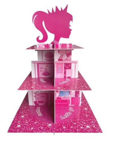 Zliisang Pink Princess Cupcake Stand 3-Tiered Pink Dessert Table Displays Centerpieces for Girls Birthday Party Decorations Princess Baby Shower Table Decorations