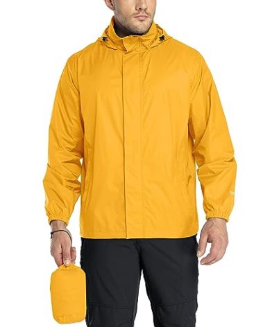 33,000ft Packable Rain Jacket Men's Lightweight Waterproof Rain Shell Jacket Raincoat with Hood for Golf Cycling Windbreaker