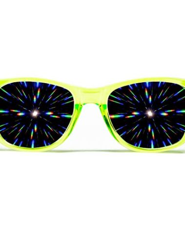 GloFX Ultimate Diffraction Glasses - Transparent Green - 3D Prism Rainbow Effect - Great Edm, Festival, Concert, Fireworks, Christmas Lights, and Rave Accessory - Transparent Green Frames