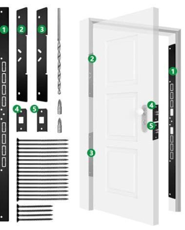 46" Heavy Duty Door Reinforcement Set for Jamb, Frame & Hinges, Included 9/64" Long Drill Bit & Door Seal, 10-Year Warranty, Easy to Install, Ideal for DIY Home Door Security, Black