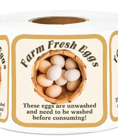 Farm Fresh Eggs Stickers,2 Inches Farm Fresh Eggs Handling Instructions Stickers,Egg Carton Labels,500 Pcs Per Roll