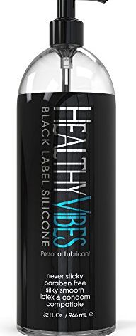 Healthy Vibes Silicone Based Lube 32 oz for Latex Condoms & Hard Sex Toys, Long Lasting Easy Clean Gel Lubricant w/Hand Pump, Sexual Personal Privacy Enhancer for Men Women Couples Anal Lubrification
