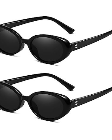 Breaksun Retro Oval Sunglasses for Women Men Fashion Small Oval Sunglasses 90s Vintage Shades (Black/Grey+ Black/Grey)