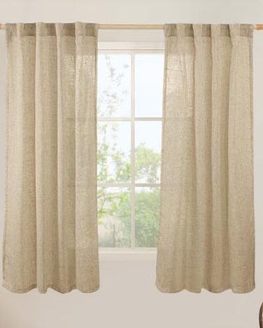 LAMIT 63 Inch Sheer Linen Window Curtains, Light Filtering Panels Back Tab and Rod Pocket Neutral Drapes for Bedroom/Living Room, Brown, 2 Panels, 34 x 63 Inch