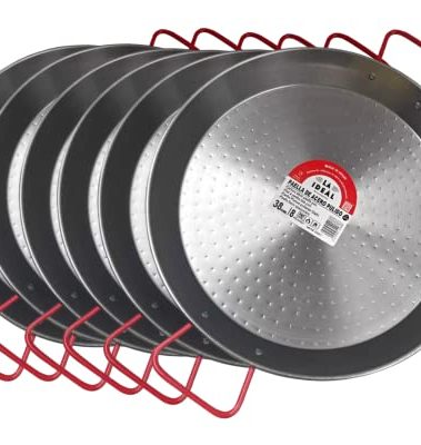 Garcima 15-Inch Carbon Steel Paella Pan,38cm,Pack of 6,Silver/Red (10038)