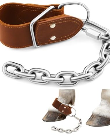 Yeyeplum Horse Hobbles Kicking Chain, Leather Single Leg Hobble Heavy Duty Anti Kick Design, Stainless Steel Chain for Secure Horse Training & Grazing, for Stallions, Geldings, Mares