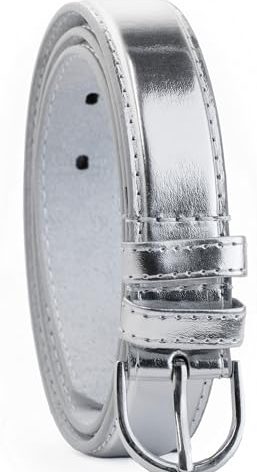 Belle Donne Waist Belt, Bonded Leather, Silver Polished Buckle, Belts for Women, For Women Dress and Jeans, Medium Silver