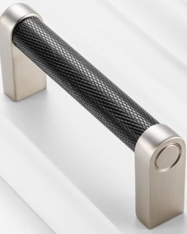 BEROSSA Black and Nickel Cabinet Pulls, Knurled Bar Cabinet Handles, 3 Inch Screw Spacing, Pack of 10 | Solid Hardware for Kitchen Door Bedroom Dresser Drawer Bathroom Vanity Furniture 3011