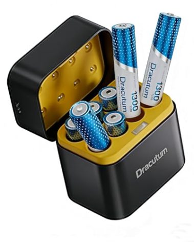Dracutum AAA Rechargeable Batteries Lithium 8 Pack with Fast Charger - 1300mWh High Capacity 1.5V Constant Output Rechargeable AAA Batteries, 2000 Cycles Long-Lasting Li-ion Triple a Batteries