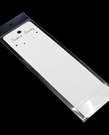 PABCK 100Pcs 2.36x8.27 inch Necklace Jewelry Display Hanging Cards and 2.7x8.3 inch Self Adhesive Cello Cellophane Bags Jewellery Display Hang Holder Crafts Organizers Packaging