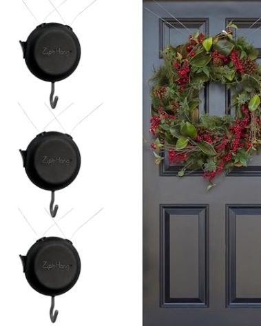 Christmas Wreath Hanger for Front Door: ZipnHang Adjustable Wreath Hook | Over The Door Hanger for Front or Storm Door, Glass & Screen | Damage-Free | Easy to Use | No Nails or Tape Needed