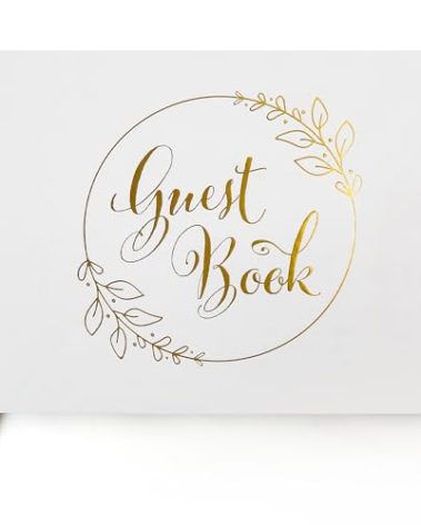 LotFancy Wedding Guest Book, 10x8’’ Sign in Book, Polaroid Guest Book with 128 Pages, Gold Foil Hardcover, Guestbook for Wedding Reception, Bridal Shower, Birthday and Special Events