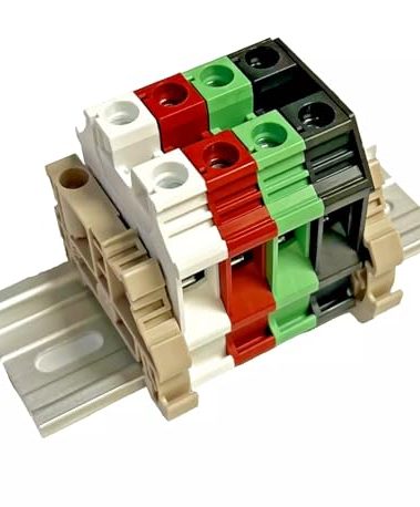 Splice 50 Amp 6/4 Wire UL International Connector Dinkle Shore Power Inverter DK10N White Red Green Black DIN Rail Terminal Blocks, 6-20 AWG, 60 Amp, 600 Volt L1 L2 N GND