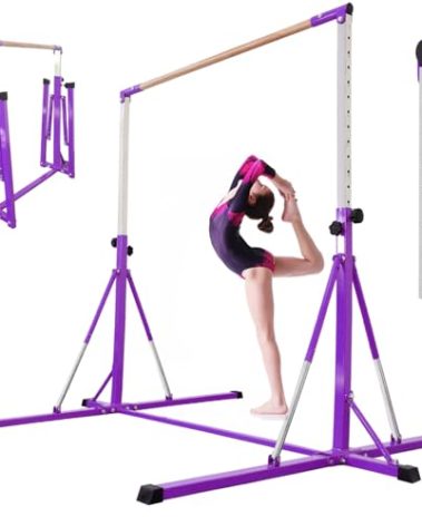FC FUNCHEER Gymnastics Bar for Kids Ages 3-15, 35" to 60" Adjustable Height, 4FT Wide Base - Professional Kip Bar with 360° Stability & Fiberglass Crossbar, Easy Fold&Solid Design for Home Training