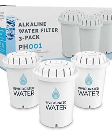 Invigorated Water PH001 - White Alkaline Water Filter – Replacement Filters for all Pitcher & Dispenser Filtration Systems – BPA-Free, Removes Chlorine, Heavy Metals – 96 Gallons/Filter (3-Pack)