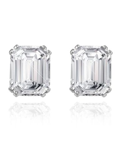 Noir Horse Big Square CZ Diamonds Stud Earrings - 4ct Emerald Cut 5A Big Cubic Zirconia, 925 Sterling Silver with White Gold Plated, 8x10mm Large Sparkling Wedding Earrings and Gifts for Women