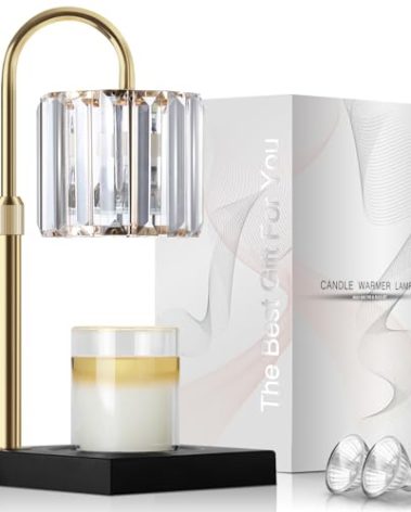 Candle Warmer Lamp, Wax Warmer Candle Lamp Timer & Dimmer 7-Levels, Compatible Most Jar Candles, Top Melting, Cystal Candle Heater Lamp for Scented Wax, Elegant Home Decoration, Black
