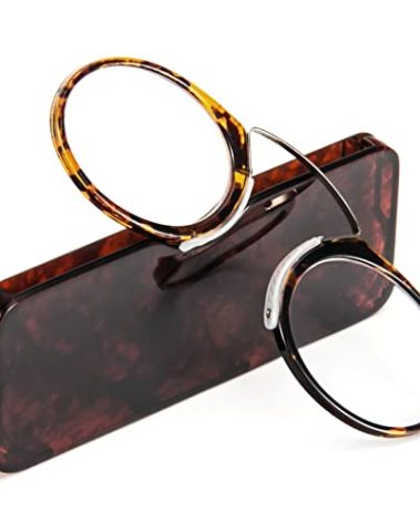 REAVEE Ultra Thin Armless Reading Glasses for Men Women, No Temple Pinch Nose Clip on Readers Small Pocket with Mini Portable Case, Tortoise +2.5