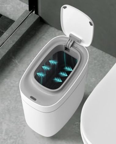 ELPHECO Slim Bathroom Trash Can with Lid, 2.5 Gallon Automatic Adsorption Garbage Can, Narrow Sensor Trash Bin, Slim Waterproof Garbage Can, Smart Waste Bin for Narrow Space (Bag Self-Absorbing)