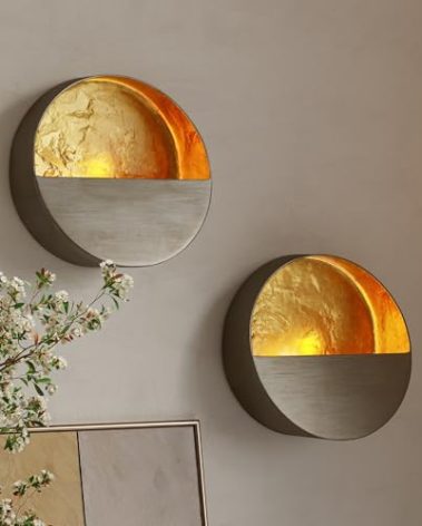 NativeSkins Eclipse Metal Wall Candle Sconces Set of Two Wall Candle Holders - Set of 2 Handcrafted Decorative Tea Light Sconce for Living Room Decor Gold Tea Holder