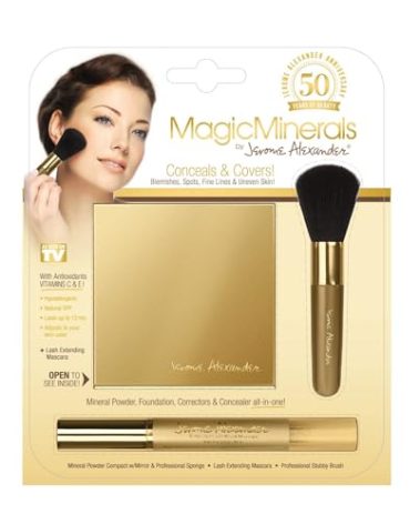 MagicMinerals by Jerome Alexander, Mineral Powder Foundation Set with Mirror Compact, Lash Extending Mascara, Professional Stubby Brush & Blending Sponge, Medium