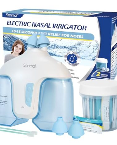 Sonmol Nasal Irrigation System with 50 Salt Packets Electric Neti Pot Nose Wash Deep Cleaning Sinus Rinse Machine for Congestion Relief Runny Nose Itching (Blue)