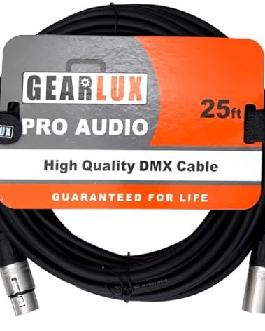 Gearlux DMX Cable, 3 Pin, Male to Female, 25 Feet - Single Pack