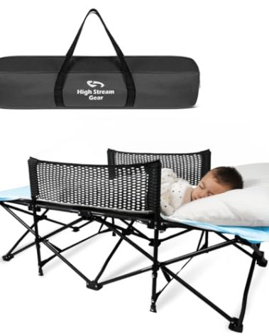 High Stream Gear Toddler Cot Bed: Kids Travel Camping and Portable Folding Cot, Great for Outdoors and Young Guests at Home. Comfortable Sleeping Bed Easy to Store and Use (Light Blue)