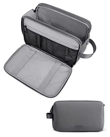 BAGSMART Toiletry Bag for Men, Travel Toiletry Organizer Dopp Kit Water-resistant Shaving Bag for Toiletries Accessories, Door Room Essentials,Grey-large