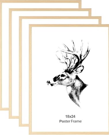 Yaetm 18x24 Poster Frame Set of 4, Natural Solid Oak Wood Frame 18x24 for Photos, Posters & Art Prints, Wall Gallery for Horizontal and Vertical Wall Mount (4 pack, Oak)