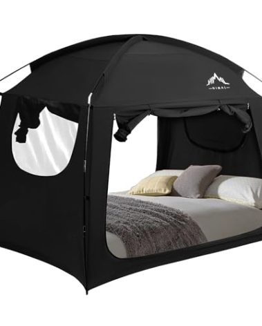 UNIHIMAL Bed Tent for Indoor Portable Light Reducing Queen Size Canopy Tents Breathable Lightweight Private Space for Bed(Black)