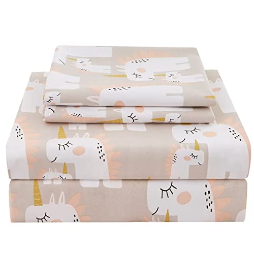 JSD Pink Unicorn Kids Sheet Set Full Size, 4 Piece Girls Printed Microfiber Bed Sheets Deep Pocket