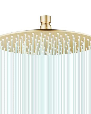 AULEEND All Metal Rain Shower Head - Heavy Duty Stainless Steel, Easy Install, High Water Flow, Ultra-Thin Modern Design for Bathroom (F-Brushed Gold, 10)