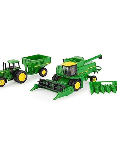 John Deere 1/64 Scale 5 pc Harvesting Set 4555 Tractor, 7720 Combine w/2 Heads, 500 Grain Cart