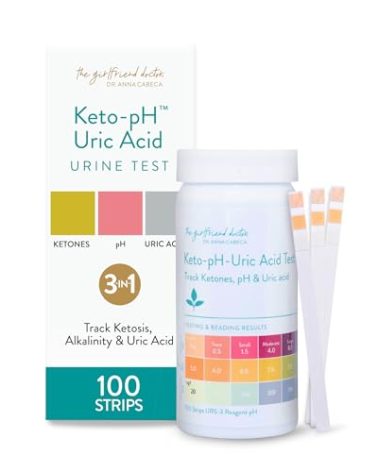 3-in-1 Ketone + pH + Uric Acid Urine Keto Test Strips (100ct) by Dr. Anna Cabeca - Ketosis Test Kit for Ketogenic, Low-Card, Alkaline Diets