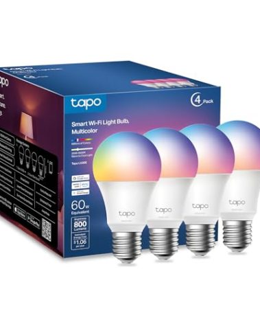 Tapo TP-Link Smart Light Bulbs, 16M Colors RGBW, Dimmable, Compatible with Alexa and Google Home, A19, 60W Equivalent, 800LM CRI>90, 2.4GHz WiFi only, No Hub Required, L530E(4-Pack)