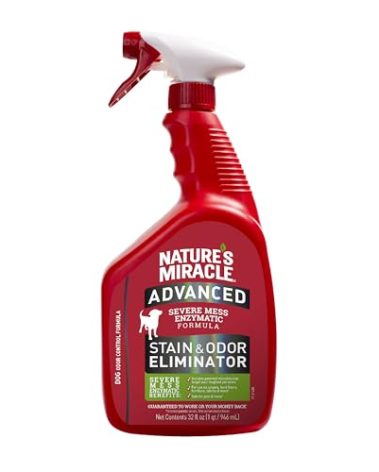 Nature’s Miracle Advanced Stain and Odor Eliminator Dog Spray, Fresh Scent, Severe Mess Enzymatic Formula For Tough Pet Messes, 32 Ounces
