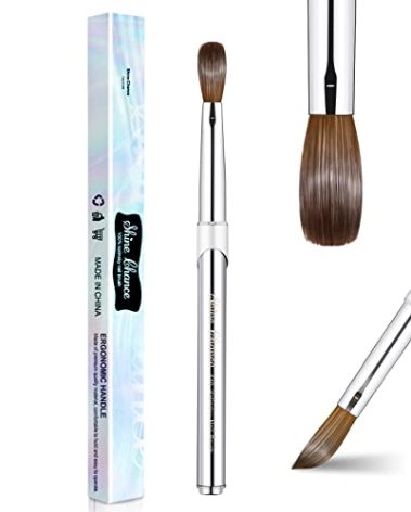 Shine Chance Acrylic Nail Art Brush Size 10, 100% Pure Kolinsky Hair Oval Nail Brush for Acrylic Application, Professional Nail Extension Manicure Tool Striping Nail Drawing Pen for DIY Home Salon