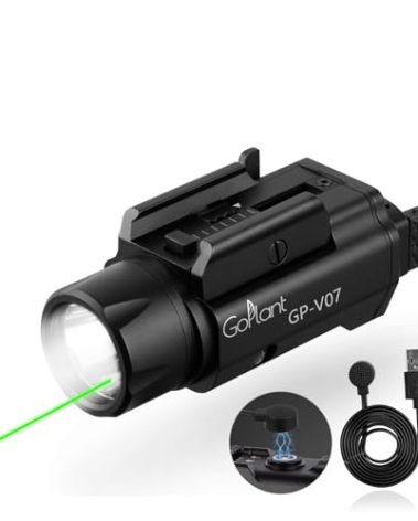 GOPLANT 2000 Lumens Weapon Laser Light Combo - Adjustable Rail-Mounted Weapon Light Laser Flashlight, Magnetic Rechargeable LED Strobe Tactical Gun Light Combo, GP-V07
