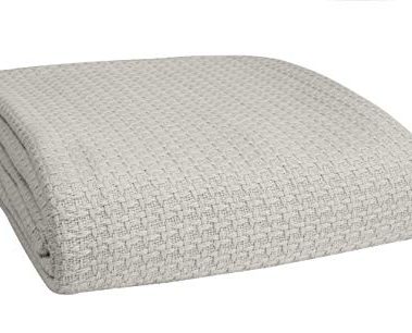 Belizzi Home 100% Cotton Bed Blanket, Breathable Bed Blanket Full Queen Size, Cotton Thermal Blankets Full Queen, Perfect for Layering Any Bed for All Season, Light Grey