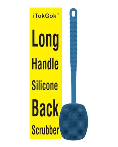 iTokGoK® All New Premium Silicone Back Scrubber with Tire Anti-Slip Long Handle for Shower, Gentle Exfoliating and Massage Brush Scrubber for Sensitive Skin for Men and Women (Blue)