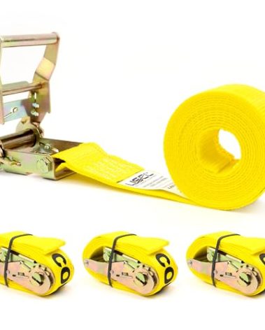 US Cargo Control Endless Ratchet Straps 2 Inch x 10 Foot (4-Pack), 4,400 LBS Break Strength, Yellow Ratchet Straps with Wide Handle Ratchet, Endless Straps for Cargo Bundling, Flatbed Trailers