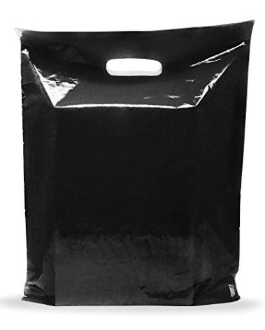 Extra Large Black Merchandise Bags - Glossy Plastic Perfect for Retail - 100 Pack 20" x 24" x 2 mil Thick - Die Cut Handles - Color Black - Recyclable