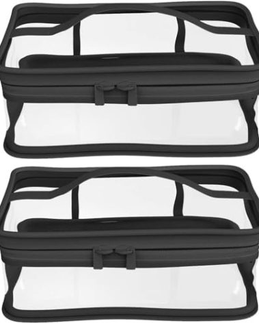Black Transparent Cosmetic Bag Waterproof Handbag Portable Travel Work Make Up Kit Double Zipper Storage Bag, 2 PCS