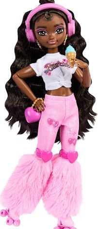 Barbie Dream Besties Doll and Accessories, Barbie Brooklyn” Posable Roller Skating Fashion Doll with Dark Brown Hair, 9 Music & Video Themed Pieces