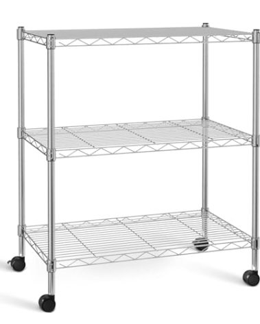 Simple Deluxe Heavy Duty 3-Shelf Shelving Unit with Wheels, Adjustable Steel Wire Shelving, Chrome Metal Shelf Organizer for Kitchen Organization and Storage, 750 lbs Capacity